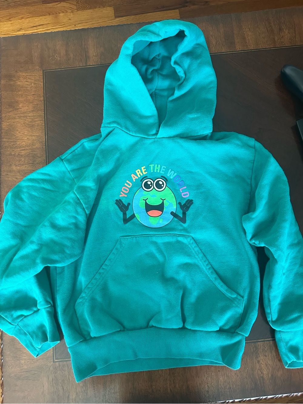 Balenciaga Teal Kids Hoodie with 'You Are The World' Graphic
